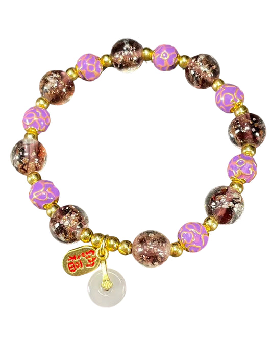 Colorful Gemstone Bracelet with Gold Accents & Pendant– AURA & LUCK